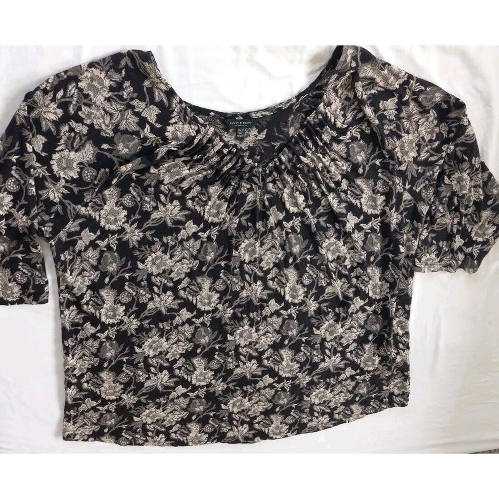 Lucky Brand Women 1X Summer Paisley/Floral Stretch Pleated Pullover Blouse